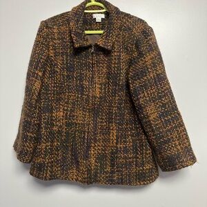 Christopher & Banks Brown Tweed Blazer with Boxy Silhouette